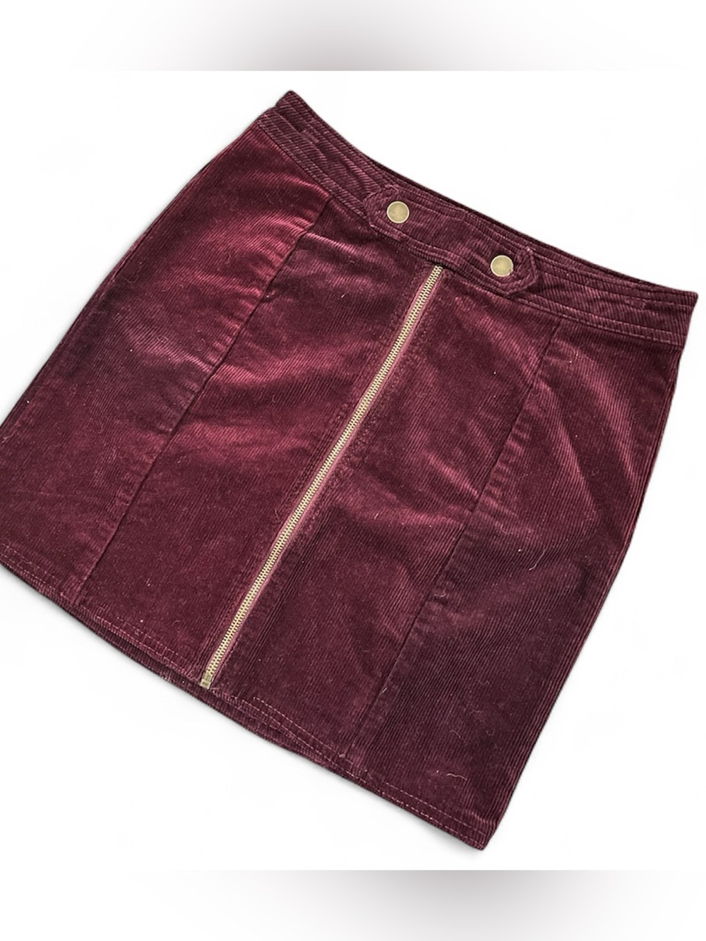 Y2K Women's Burgundy Corduroy Zip-Front Mini Skirt
